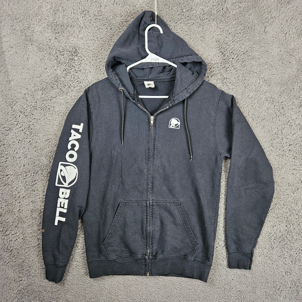 Taco Bell Small Full Zip Hoodie Black Graphic Logo Sleeve Sweatshirt